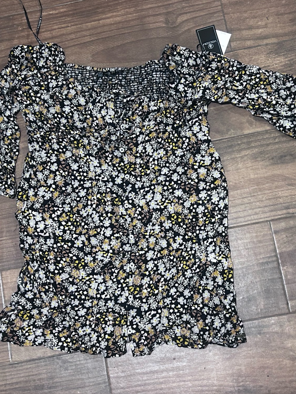 Floral Smocked Off-Shoulder Women’s dress or top Black/White/Yellow